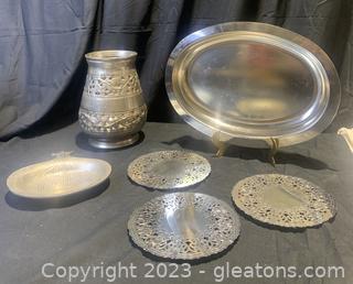 Three Italian Trivets and Three Other Silver Tone Items 