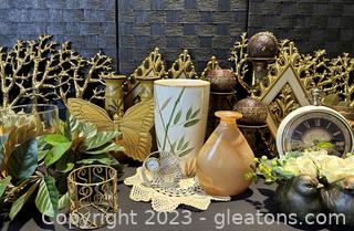 Large Collection of Gold Toned and Plant like Home Decor