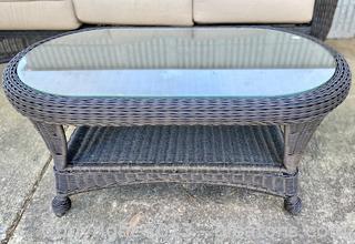 Outdoor Wicker Glass Top Table Oval 