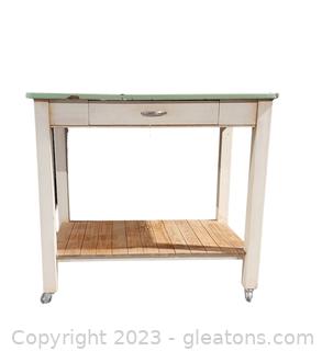 Nice Rolling Metal Top Utility Table with Middle Drawer