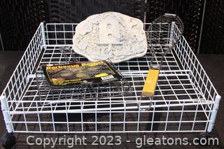 Fish Grill Cage, Barbecue Basket, Under Bed Shoe Rack, & Animal Plaque