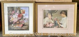 Two Famous Victorian Era Framed Floral Prints by UK Artists 