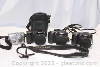 Four Nikon Digital Cameras & One Soft Case 
