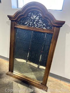 Nice Large Wood Framed Mirror w/Iron Scroll Detail