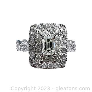 10kt White Gold Emerald Cut Diamond Double Halo Ring