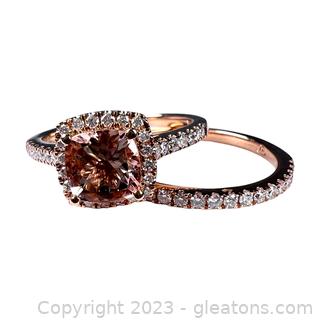 10kt Rose Gold Morganite Engagement Ring with Matching Diamond Band