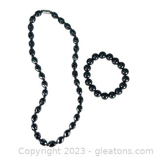 Hematite Beaded Necklace & Bracelet