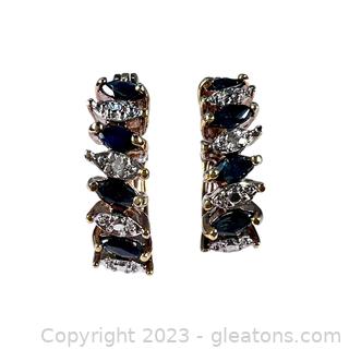 Sapphire and Diamond Hoop Earrings Gold Plated Sterling Silver