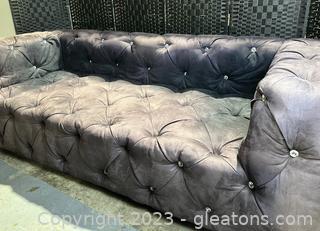 Fancy Tufted Micro Suede Sofa w/Clear Gem Detail
