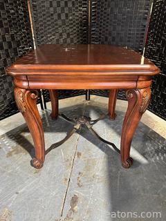 Square Accent Table w/Carved, Turned, Tapered Legs & Metal Accents