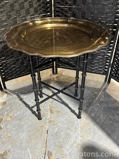 Iron Bamboo Design Stand w/Round Brass Tray