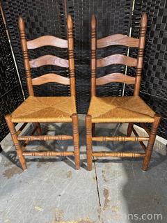 Vintage Ladder Back Wood Chair w/Rush Seat (lot of 2)