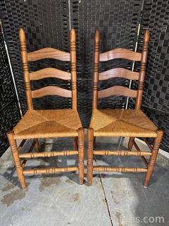 Vintage Ladder Back Wood Chair w/Rush Seat (lot of 2)