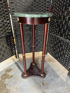 Wood Accent Table/Plant Stand w/Gold Detail & Green Marble Top