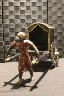 Heavy Vintage Asian Cast Iron Monkey Pulling Cart 