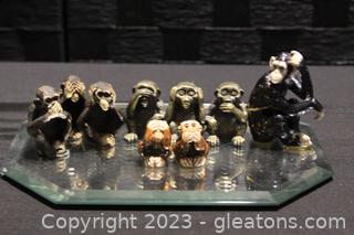 Monkey Trinket Boxes, Monkey Figurines & Glass Decorative Plate 