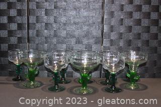 Vintage Green Cactus Stem Margarita Glasses (10) 
