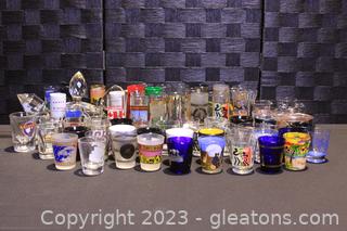 Souvenir Shot Glass Collection & Glass Wine Stoppers 