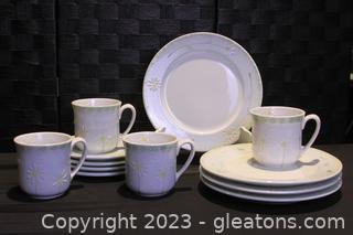 Hand Painted Daisies Pattern Dinner & Salad Plates & Mugs by Block 
