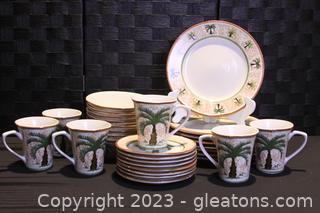 Vintage Totally Today Palm Tree Dinner Plates, Dessert Plates, Bowls & Mugs 