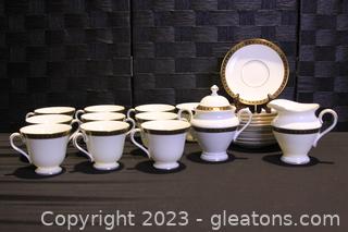 Waterford Ashworth Coffee Mugs, Saucers, Cream & Sugar Bowl 