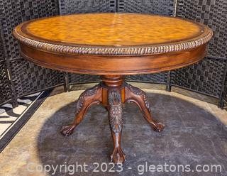 Solid Wood Pedestal Round Table w/Ball & Claw Feet