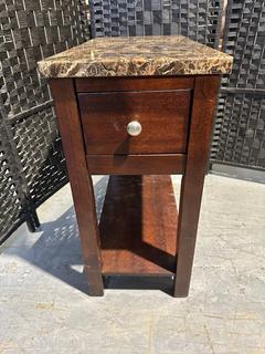 Dark Wood Rectangular Accent Table W/Marble Look Top 