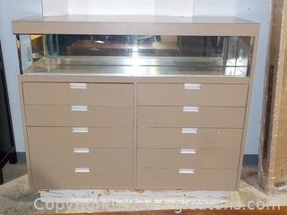 Dark Taupe Storage Cabinet with a Closed Shelf and 10 Drawers