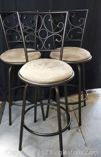 3 Metal Frame Counter Stools with Suede Seats