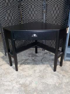 Black Wood-Look Corner Desk with a Center Drawer
