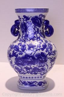 Large Blue & White Floral Ceramic Vase