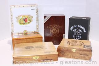 Wooden Cigar Boxes Including Son of Anarchy Box