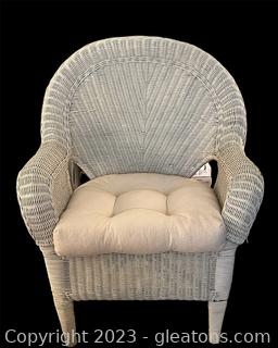 White Wicker Arm Chair with Cushion