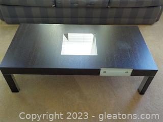 Contempory Coffee Table made of Wenge. 2 Drawers and Center Display Area Behind Glass