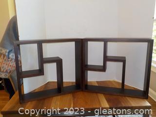 Pair of Brown Wooden Contempory Wall Shelves