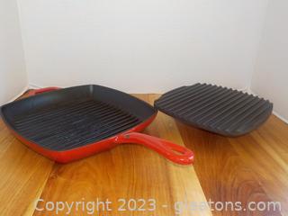 Lodge Cast Iron Grill Pan and Press (Red)