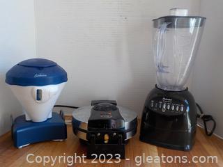 Trio of Working Kitchen Appliances: Snow Cone Maker, Waffle Maker and Blender
