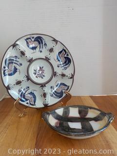 Collectable Royal Copenhagen Vegetable/Dip Dish and an Edgecomb Pottery Serving Dish (Lot of 2)