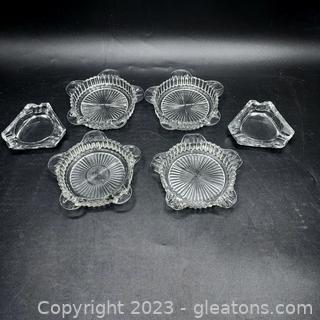 6 Lovely Clear Glass Ashtrays 