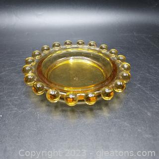 Vintage Beaded Amber Glass Ashtray 