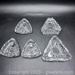 5 Triangular Crystal/Glass Ashtrays 