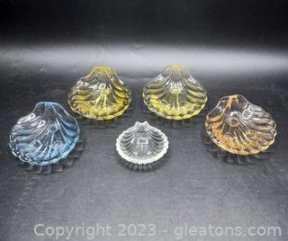 Nice Collection of 5 Glass Seashell Ashtrays 