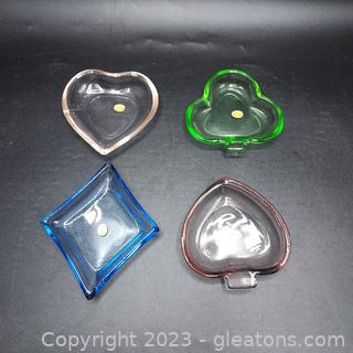Small Suit of Cards Colored Glass Trinket Dishes/Ashtrays 