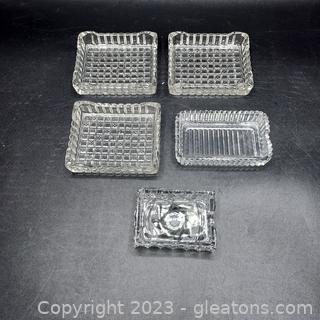 5 Rectangular Clear Glass Ash Trays 