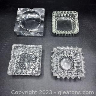 4 Square Clear Glass/Crystal Ashtrays