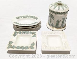 5 Wedgewood Embossed Queensware & Matching Lidded Container 