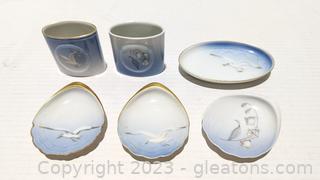 Danish Bing & Grondahl Trinket Dishes (4) & 2 Mini Holder Vases 