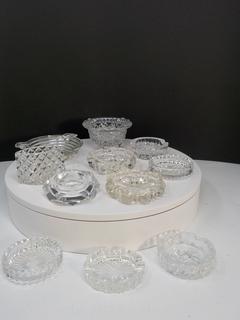 Pretty Group of Glass and Crystal Ash Trays (11 pc)