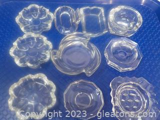 Group of 10 Small Cut Glass or Crystal Ashtrays