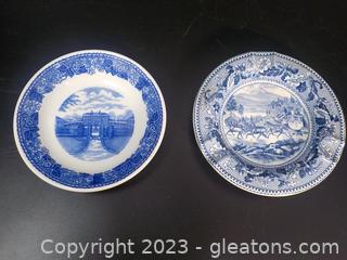 Pair of Vintage Ironstone/Ceramic Blue/White Ashtrays